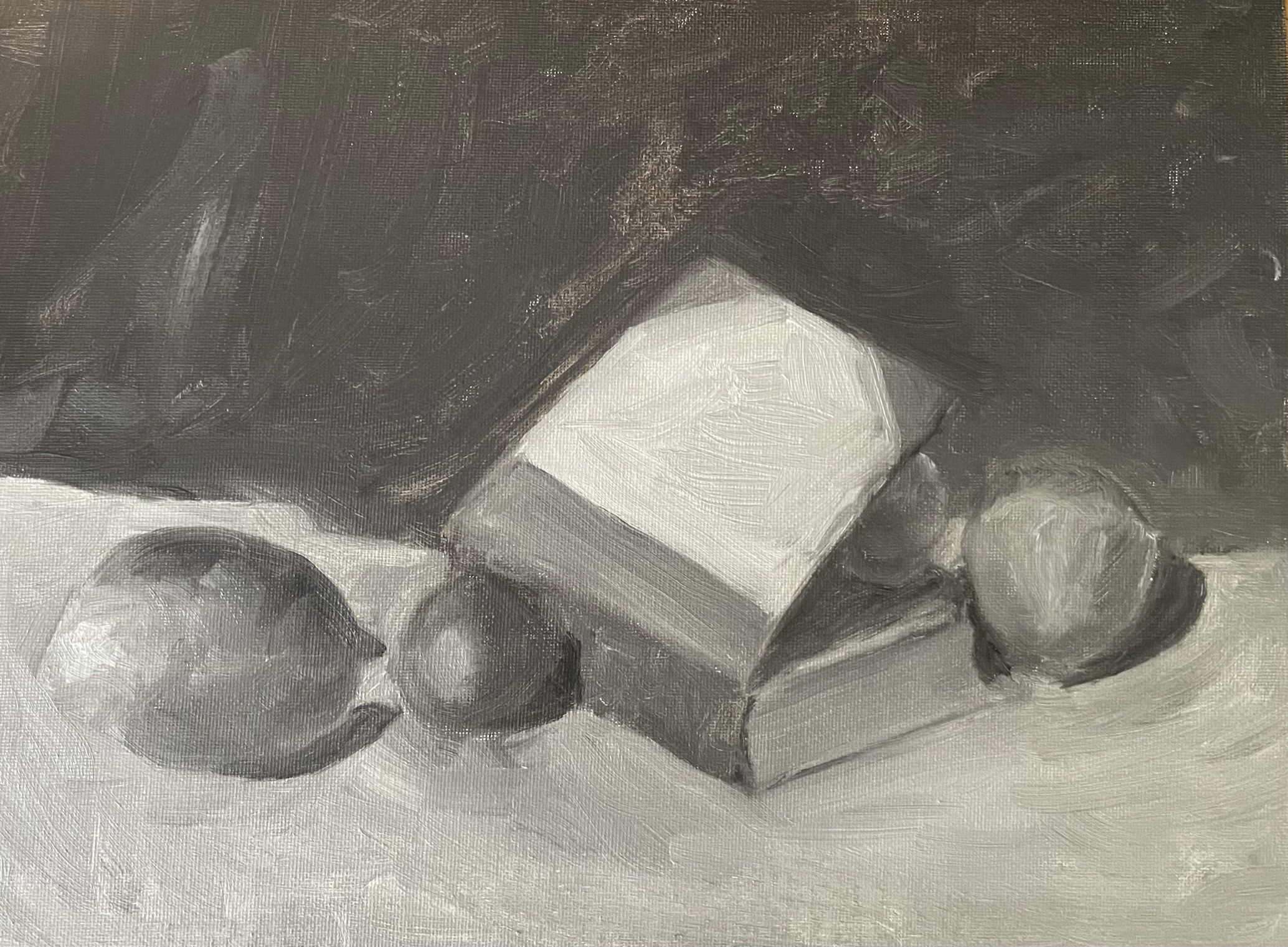 Art exercise: fruit and a book